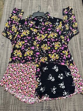 Mixed Floral Black Long-Sleeve Blouse - Women